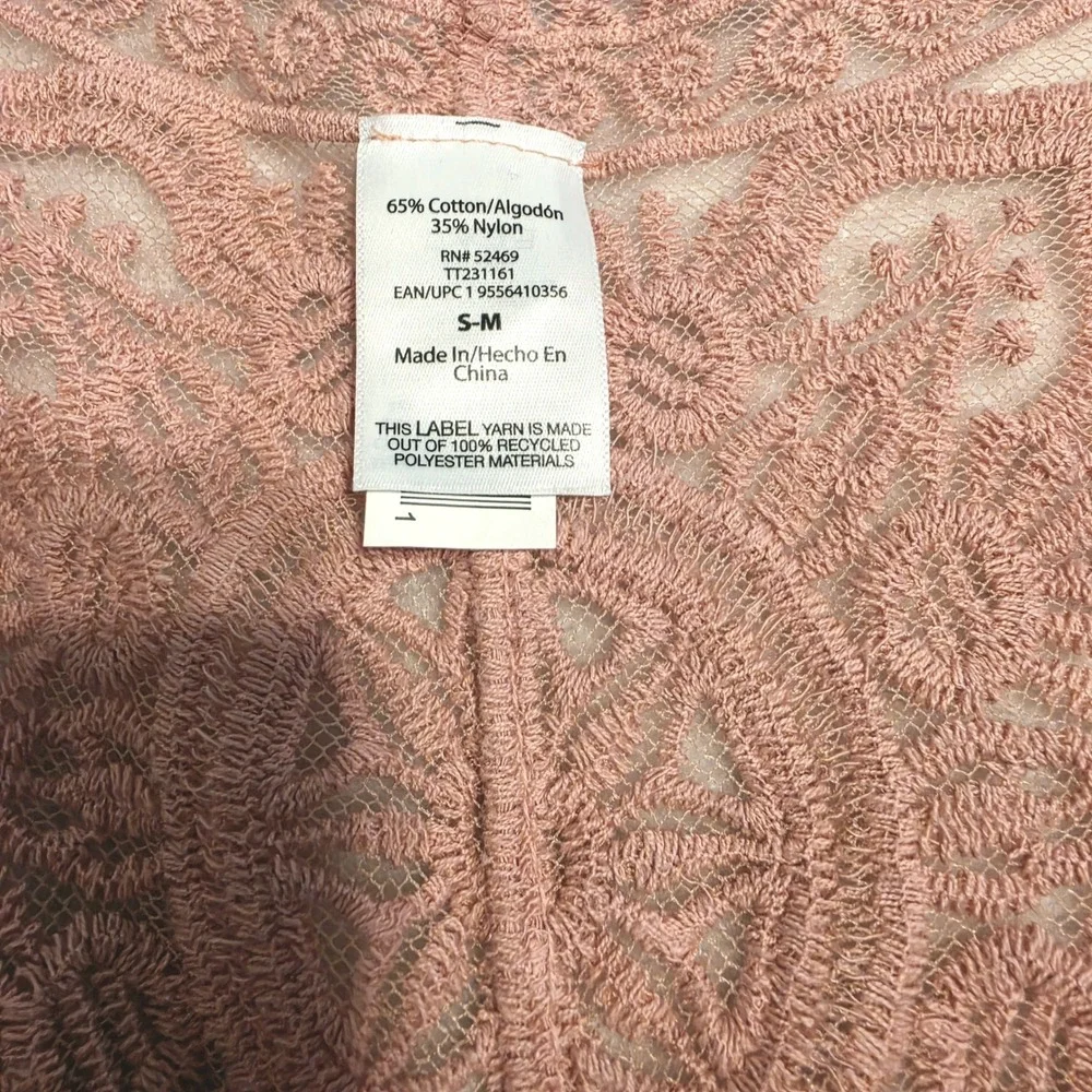 Boho Lace Duster Cardigan Sheer Embroidered Longline Kimono Dusty Rose S/M